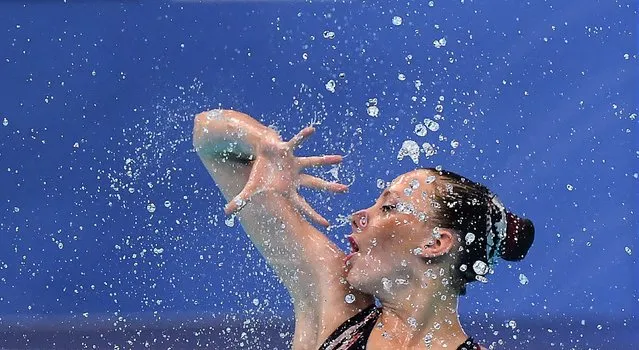 Israel's Polina Prikazchikova competes in the final of the Solo Free Artistic Swimming event during the LEN European Aquatics Championships at the Duna Arena in Budapest on May 12, 2021. (Photo by Attila Kisbenedek/AFP Photo)