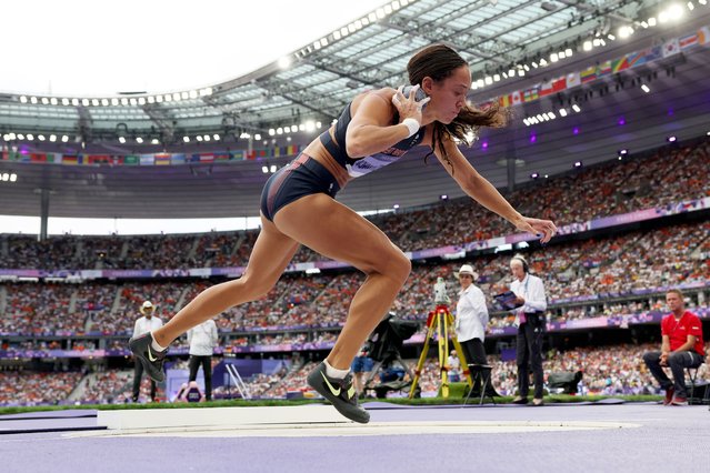 Team GB’s Katarina Johnson-Thompson in action during the women’s heptathlon shot put, where she recorded a personal best at the Paris 2024 Olympic Games at Stade de France in Saint-Denis, north of Paris, on August 8, 2024. (Photo by David Levene/The Guardian)