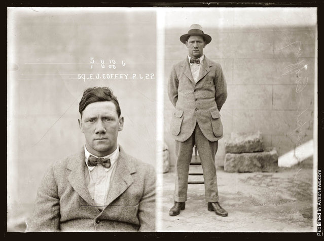 Mug shot of Ernest Joseph Coffey, 2 June 1922, location unknown