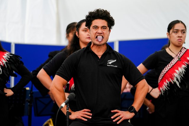 Members of the Maori Choir perform a haka on Wednesday, September 25, 2024 during the unveiling of memorial stone dedicated to Sergeant Matt Ratana at Croydon Custody Centre, south London, where the New Zealand born British police officer was shot and killed on 25th September 2020. (Photo by Jordan Pettitt/PA Images via Getty Images)