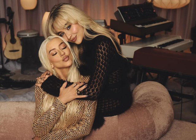 To fête the 25th anniversary of her self-titled debut album, American singer-songwriter Christina Aguilera (left) early October 2024 teams up with American singer and actress Sabrina Carpenter to sing “What a Girls Wants”. (Photo by Christina Aguilera/Instagram)