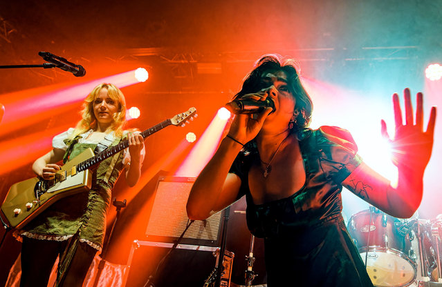 Emily Roberts and Abigail Morris of the British indie rock band Last Dinner Party perform their opening song for the UK-Swedish band First Aid Kit Live at Liverpool Academy in Liverpool, UK on August 15, 2023. (Photo by Andy Von Pip/ZUMA Press Wire/Rex Features/Shutterstock)