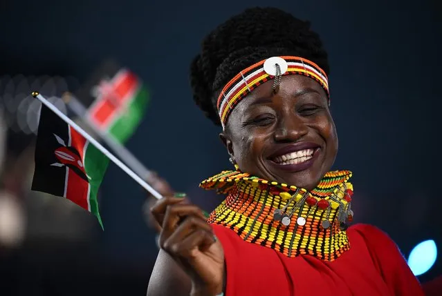 Athletes for Team Kenya take part in the opening ceremony for the Commonwealth Games at the Alexander Stadium in Birmingham, central England, on July 28, 2022. (Photo by Andy Buchanan/AFP Photo)