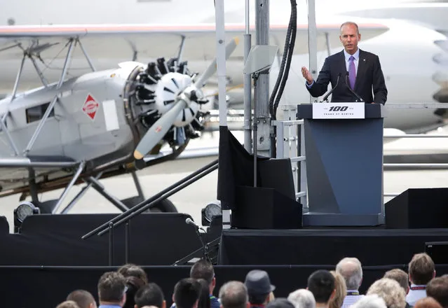 Dennis Muilenburg, Boeing Chairman, President and CEO, speaks during ceremonies marking the centennial of The Boeing Company in Seattle, Washington July 15, 2016. (Photo by Jason Redmond/Reuters)