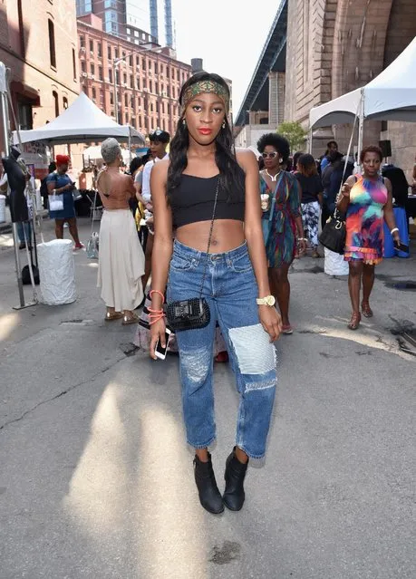 A guest attends the 2015 Essence Street Style Block Party on September 13, 2015 in New York City. (Photo by Mike Pont/Getty Images for Essence)