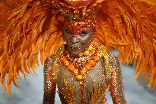 A member of Estacao Primeira de Mangueira performs during 2025 Carnival parades at Sapucai Sambodrome on March 3, 2025 in Rio de Janeiro, Brazil. (Photo by Wagner Meier/Getty Images)