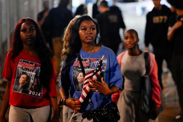 People leave the election night rally for Kamala Harris, outside Howard University in Washington on November 6, 2024. (Photo by Craig Hudson/Reuters)