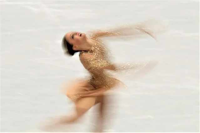 Loena Hendricks of Belgium performs in the women free program at the Figure Skating World Championships in Montpellier, south of France, Friday, March 25, 2022. (Photo by Francisco Seco/AP Photo)