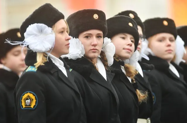 Female military students during the ceremonial march commemorating the 75th anniversary of the 1941 military parade on Red Square in Moscow, Russia on November 7, 2016. (Photo by Alexey Kudenko/Sputnik)