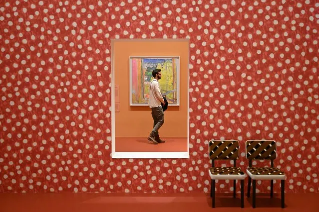 A person observes artwork at a preview of the Pierre Bonnard: Design by India Mahdavi exhibition at the National Gallery of Victoria, in Melbourne, Australia, 08 June 2023. (Photo by James Ross/EPA/EFE)