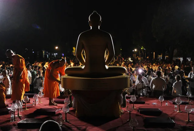 Buddhist devotees attend the Vesak Day celebrations as they release lanterns into the air at Borobudur Temple in Magelang, Central Java, Indonesia on June 04, 2023. (Photo by Dasril Roszandi/Anadolu Agency via Getty Images)