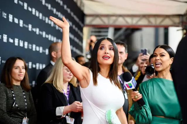 Mexican-American actress Salma Hayek Pinault is photographed on the red carpet for the film “El Sabor de la Navidad” during the Toronto International Film Festival in Toronto on Wednesday, September 13, 2023. (Photo by Christopher Katsarov/The Canadian Press via AP Photo)
