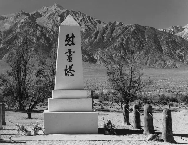 A marble monument with an inscription that reads, “Monument for the Pacification of Spirits”, in the cemetary at the Manzanar War Relocation Center in California, in this 1943 handout photo. (Photo by Courtesy Ansel Adams/Library of Congress, Prints and Photographs Division/Reuters)