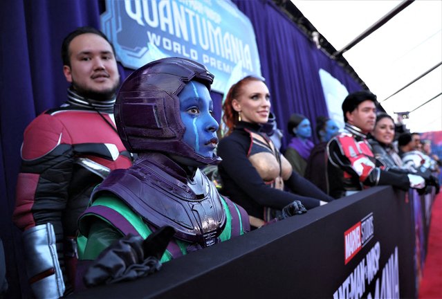 Logan Winter Rodriguez is dressed in the costume of Kang the Conqueror during a premiere for the film “Ant-Man and the Wasp: Quantumania” in Los Angeles, California, U.S., February 6, 2023. (Photo by Mario Anzuoni/Reuters)