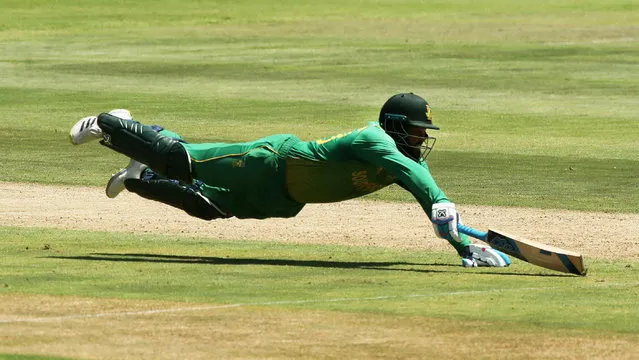 South Africa's Andile Phehlukwayo in action during the four-run defeat of India in the third One Day International in Cape Town that completed a series whitewash on January 23, 2022. (Photo by Sumaya Hisham/Reuters)