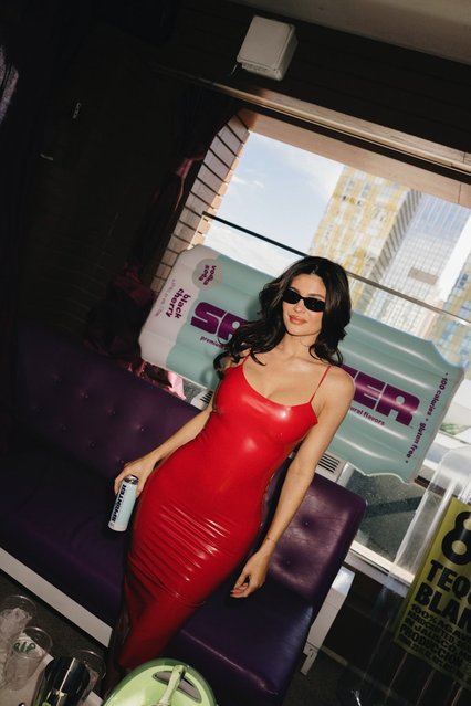 American socialite Kylie Jenner surprises a few unsuspecting bachelorettes and 21st birthday celebrations with 818 Tequila cocktails and Sprinter Vodka Sodas at Marquee Dayclub at The Cosmopolitan of Las Vegas on Friday, May 10, 2024. (Photo by Sophie Sahara)