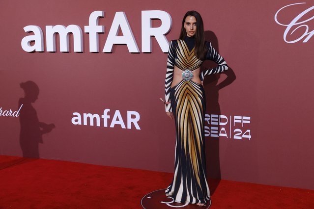 Model Margarita Storozhenko poses during a photocall for guest arrivals at the amfAR Gala Cannes 2024 in Antibes, France, on May 23, 2024. (Photo by Clodagh Kilcoyne/Reuters)