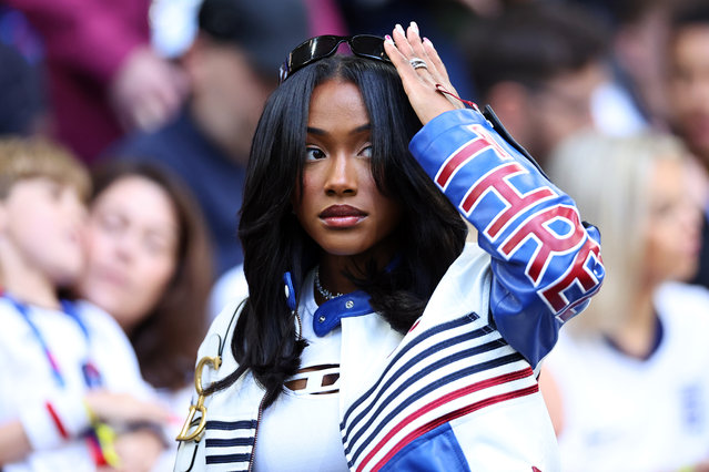 Bukayo Saka's girlfriend Tolami Benson during the UEFA EURO 2024 group stage match between Serbia and England at Arena AufSchalke on June 16, 2024 in Gelsenkirchen, Germany. (Photo by Robbie Jay Barratt – AMA/Getty Images)