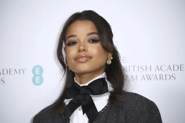 Actress Ella Balinska poses for photographers upon arrival at the Bafta Nominees Party, in central London, Saturday, February 1, 2020. (Photo by Joel C. Ryan/Invision/AP Photo)