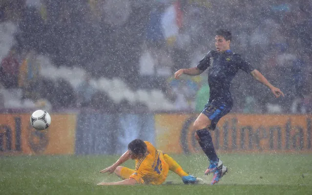 The Ukraine v France Euro 2012 Group A match was suspended because of torrential rain here on June 15, 2012