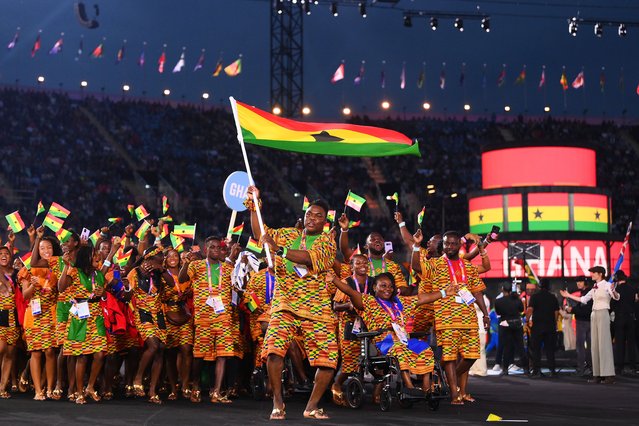 Flag Bearers of Team Ghana lead their team out during the Opening Ceremony of the Birmingham 2022 Commonwealth Games at Alexander Stadium on July 28, 2022 on the Birmingham, England. (Photo by David Ramos/Getty Images)