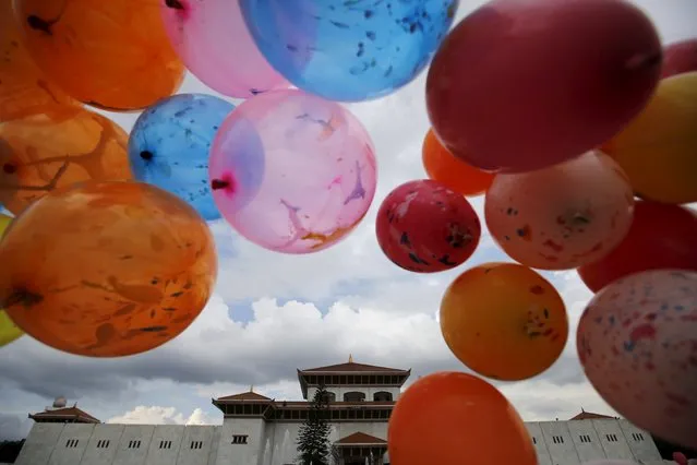 Decorated balloons are pictured in front of the parliament before President Ram Baran Yadav formally promulgates the new constitution in Kathmandu, Nepal September 20, 2015. (Photo by Navesh Chitrakar/Reuters)