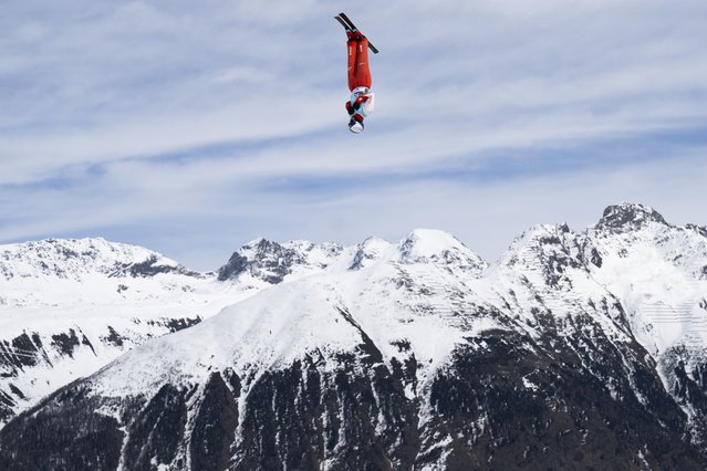 Noe Roth of Switzerland in action during the Aerials competition at the FIS Snowboard, Freestyle and Freeski World Championships in St. Moritz, Switzerland, 30 March 2025. (Photo by Gian Ehrenzeller/EPA)