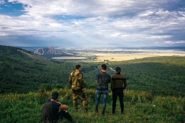 Activists gather on the Kushtau Hill to protest against of the Bashkir Soda Company planning to use the area for limestone mining in Bashkortostan, Russia on August 16, 2020. (Photo by Vadim Braidov/TASS)