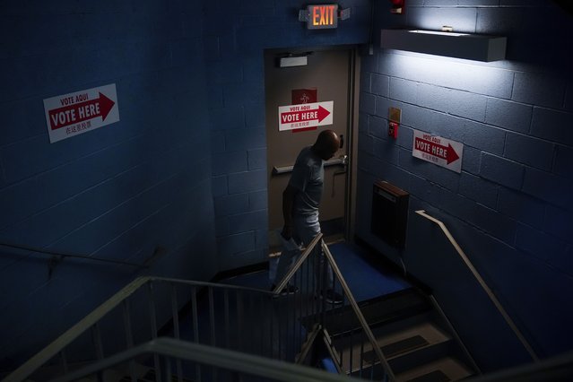 A man walks through a stairwell to vote at Union Temple Baptist Church during the Ward 8 special election, Tuesday, July 15, 2025, in Washington. (Photo by Julia Demaree Nikhinson/AP Photo)