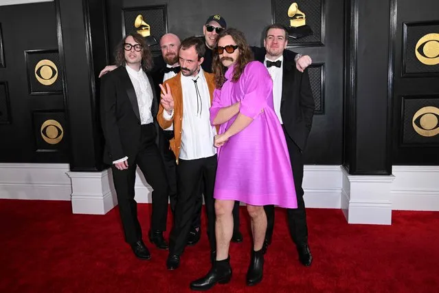 British rock band Idles arrives for the 65th Annual Grammy Awards at the Crypto.com Arena in Los Angeles on February 5, 2023. (Photo by Robyn Beck/AFP Photo)
