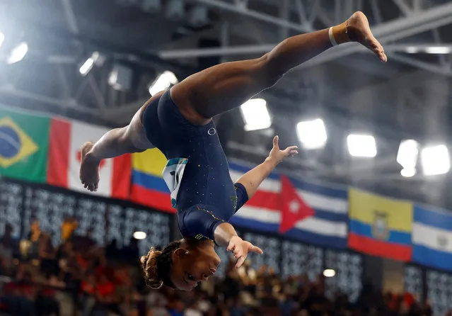 Brazil's Rebeca Andrade in action on the balance beam during the women's team final at the Pan Am Games in Santiago, Chile on October 22, 2023. (Photo by Agustin Marcarian/Reuters)