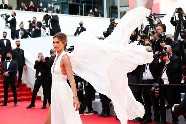 US model Noel Capri Berry poses as she arrives for the screening of the film “Tout s'est Bien Passe” (Everything Went Fine) at the 74th edition of the Cannes Film Festival in Cannes, southern France, on July 7, 2021. (Photo by Johanna Geron/Reuters)