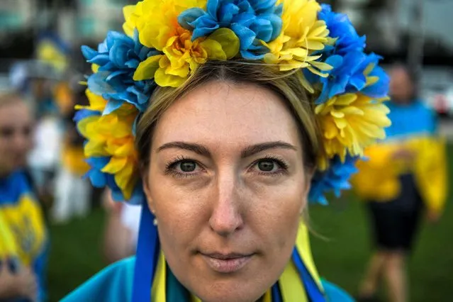Ukrainian citizen Svitlana Ivanchuk poses for a photo during a rally in support of Ukraine in Miami, Florida, on March 5, 2022. (Photo by Chandan Khanna/AFP Photo)