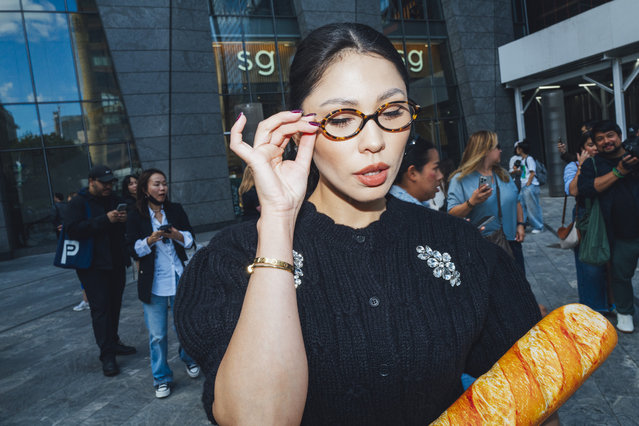 Madina Zhanuzakova wears Simon Rocha, Shushi Thong, Moschino and Miu Miu to the Coach show during New York Fashion Week (NYFW) in New York, New York on September 9, 2024. (Photo by Sara Konradi for The Washington Post)