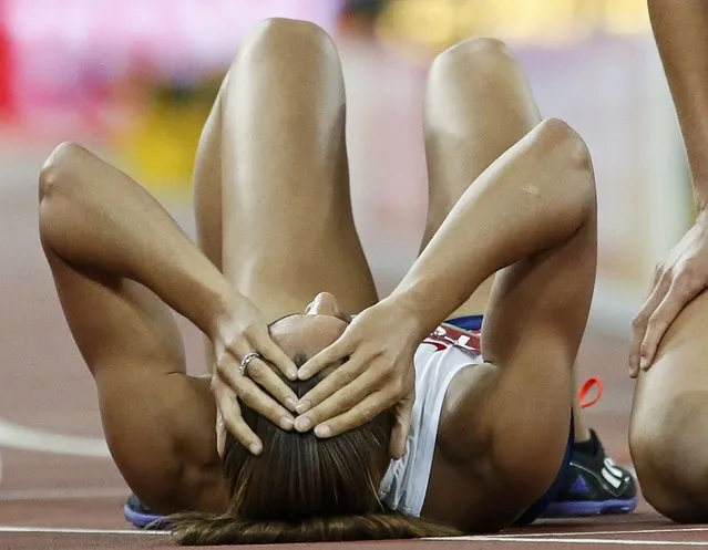 Jessica Ennis-Hill of Britain reacts after winning the women's heptathlon during the 15th IAAF World Championships at the National Stadium in Beijing, China August 23, 2015. (Photo by Lucy Nicholson/Reuters)
