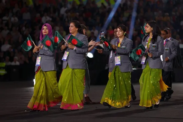 Athletes of Team Bangladesh take part in the Opening Ceremony of the Birmingham 2022 Commonwealth Games at Alexander Stadium on July 28, 2022 on the Birmingham, England. (Photo by Elsa/Getty Images)