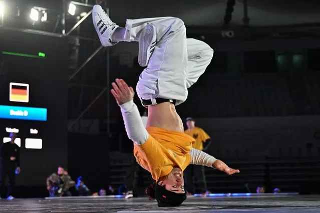 B-boy Amin Drillz of Austria (front) competes during the 2022 World Breaking Championship at the Olympic Park in Seoul on October 21, 2022. (Photo by Anthony Wallace/AFP Photo)