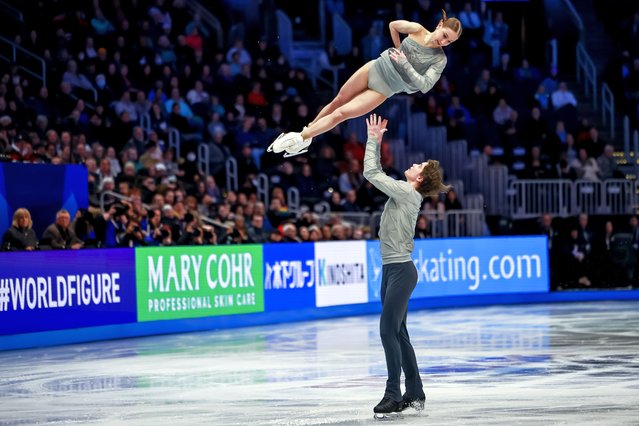 Ekaterina Geynish and Dmitrii Chigirev of Uzbekistan perform during the Pairs Short Program during the ISU Figure Skating World Championships in Boston, Massachusetts, USA, 26 March 2025. (Photo by Cj Gunther/EPA/EFE)