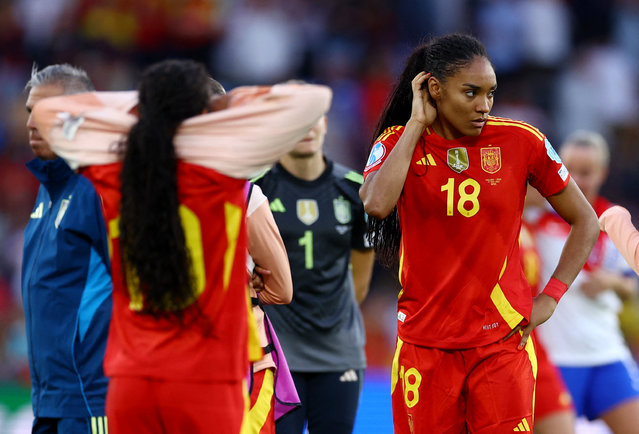 Salma Paralluelo of Spain looks dejected during the UEFA Women's EURO 2025 Final match between England and Spain at St. JakobPark on July 27, 2025 in Basel, Switzerland. (Photo by Piroschka Van De Wouw/Reuters)