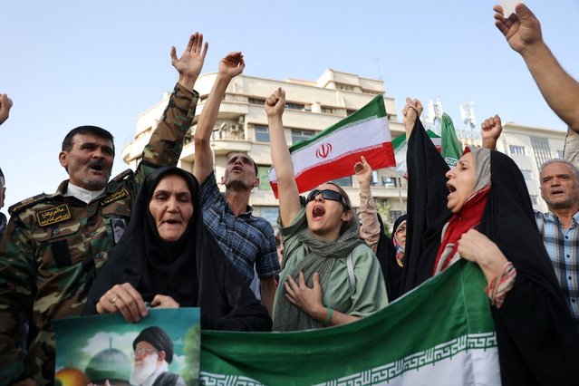 People attend a protest against the U.S attack on nuclear sites, amid the Iran-Israel conflict, in Tehran, Iran, on June 22, 2025. (Photo by Majid Asgaripour/WANA (West Asia News Agency) via Reuters)