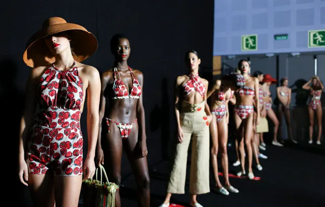 Models wait backstage at a show during swim fashion week in Las Palmas, Spain on October 22, 2020. (Photo by SFWPOOL/DYDPPA/Rex Features/Shutterstock)