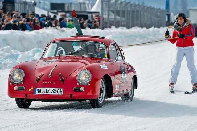 Skijoering – Alexander Mauz of Germany in his Porsche A 356 and Skier Ute Mauz of Germany during the GP ICE RACE on February 2, 2020 in Zell am See, Austria. (Photo by Gerd Schifferl/SEPA.Media /Getty Images)