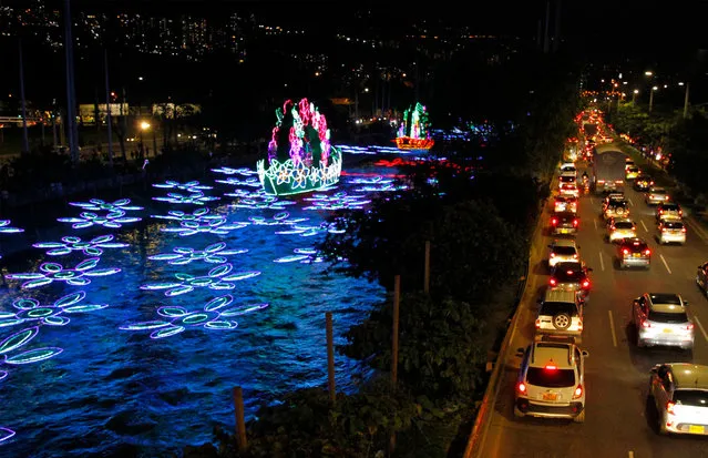 View of the traditional Christmas lights in Medellin, Colombia, on December 8, 2022. (Photo by Freddy Builes/AFP Photo)