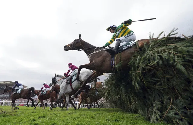 I Am Maximus, ridden by jockey P. Townend, competes to win the Randox Grand National Handicap Chase race on the third day of the Grand National Horse Racing meeting at Aintree racecourse, near Liverpool, England, Saturday, April 13, 2024. (Photo by Mike Egerton/PA Wire via AP Photo)