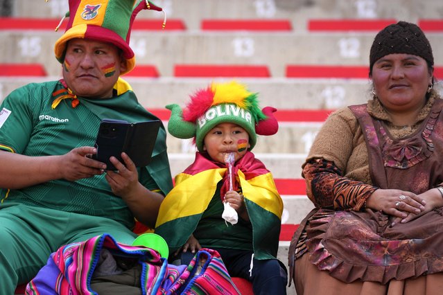 Bolivia fans wait for the start of a FIFA World Cup 2026 qualifying soccer match against Venezuela at the Municipal de Villa Ingenio stadium in El Alto, Bolivia, Thursday, September 5, 2024. (Photo by Juan Karita/AP Photo)