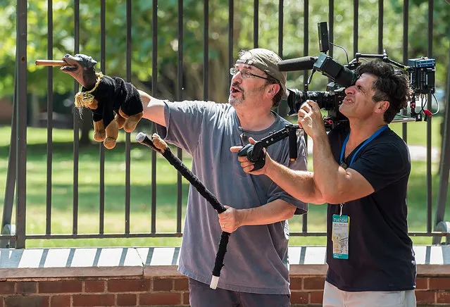 Triumph, the Insult Comic Dog and Robert Smigel are seen filming during the 2016 Democratic National Convention on July 27, 2016 in Philadelphia, Pennsylvania. (Photo by Gilbert Carrasquillo/GC Images)