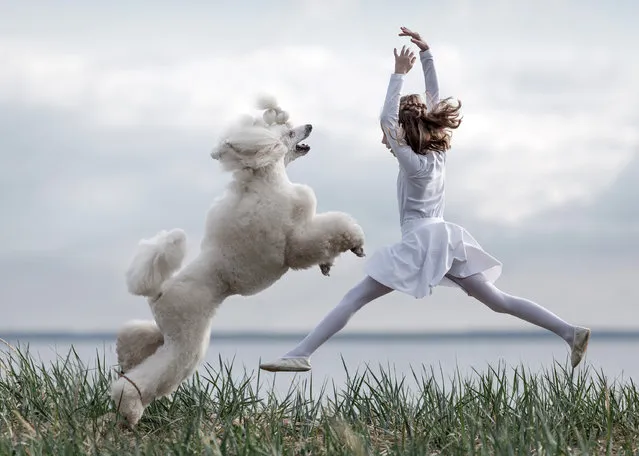 Nine year old Maria Palkina dancing with dogs. (Photo by Andrey Seliverstov/Caters News Agency)