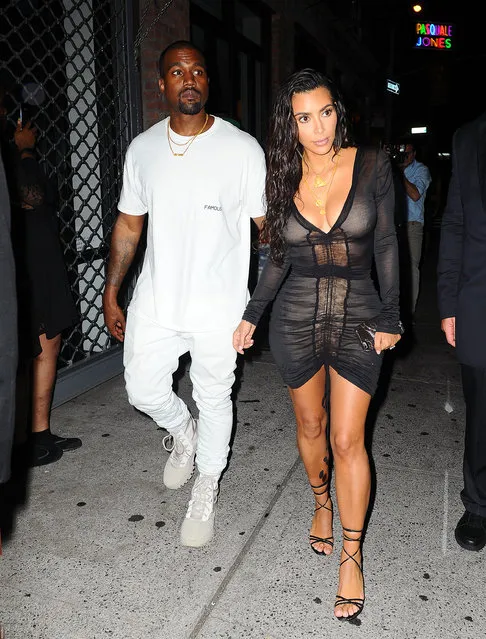 Kim Kardashian and Kanye West step out after enjoying a star studded dinner after the VMA's in New York City on August 28, 2016. (Photo by  JENY/Splash News)