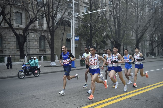 Participants take part in the 31st Pyongyang International Marathon in Pyongyang on April 6, 2025, as part of celebrations marking the birth of North Korea's founding leader Kim Il Sung in 1912. (Photo by Kim Won Jin/AFP Photo)