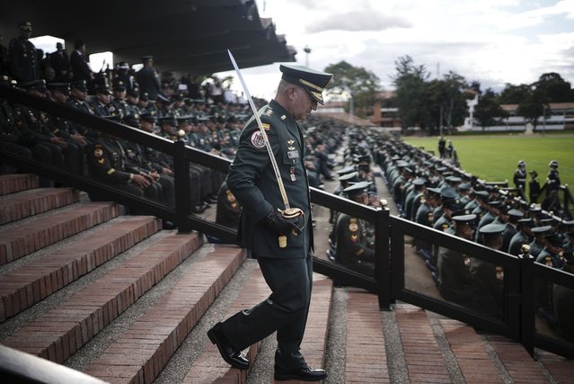 Gen. Luis Emilio Cardozo attends his swearing-in ceremony as the new Colombian Army commander, at the José María Córdoba military academy and base, in Bogota, Friday, May 31, 2024. (Photo by Ivan Valencia/AP Photo)